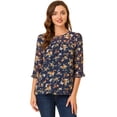 thumbnail image 1 of BluCasual De GaCon Estampado Floral De Man3/4 Con Volantes PaMujer Azul oscuro blanco naranM, 1 of 6