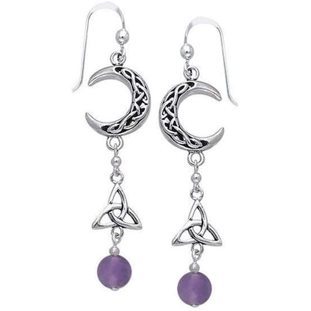 Jewelry Trends Sterling Silver and Amethyst Celtic Trinity Knot Crescent Moon Long Dangle Earrings