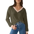 thumbnail image 2 of Only Moment Green Dressy Casual Long Sleeve Fall Fashion Tops V Neck 2026 Fall Casual Loose Henley Tops Basic Tees Winter Clothes XL, 2 of 6