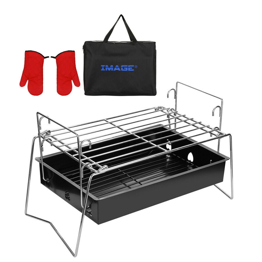 BBQ Barbecue Grill Folding Charcoal Kabob Stove Basket Camping Outdoor