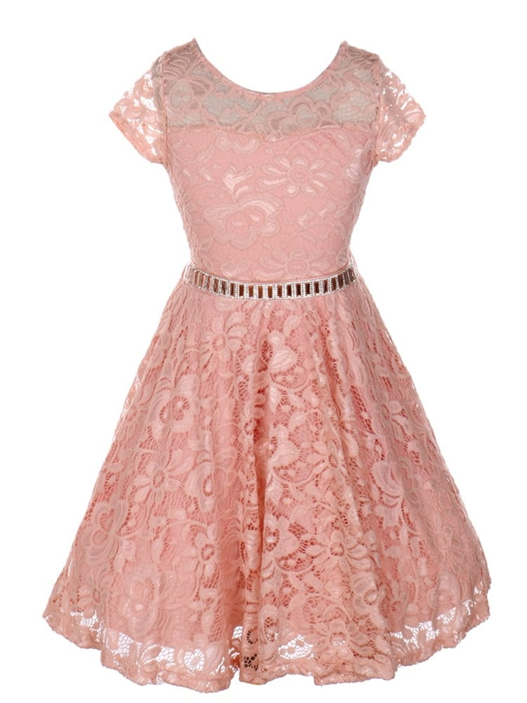 Just Kids - Girls Blush Lace Glitter Stone Belt Special Occasion Skater ...