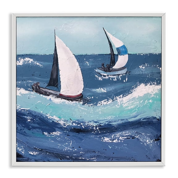 Stupell Industries Tropical Sailing Sea Waves Splashing White Framed Giclee Art, 12 x 12, by Jade Reynolds
