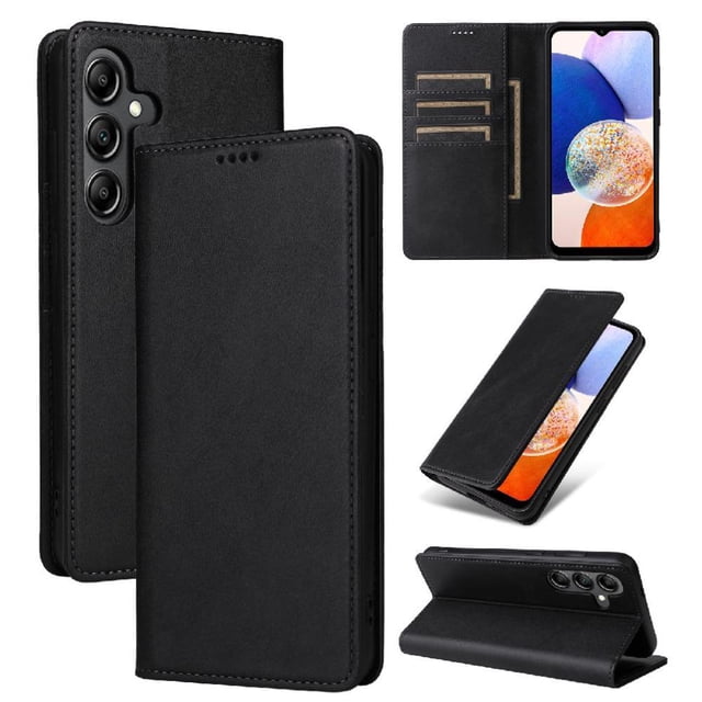 Wallet Case for Samsung Galaxy A15 with Card Slots & Stand - Protective Flip Cover Black