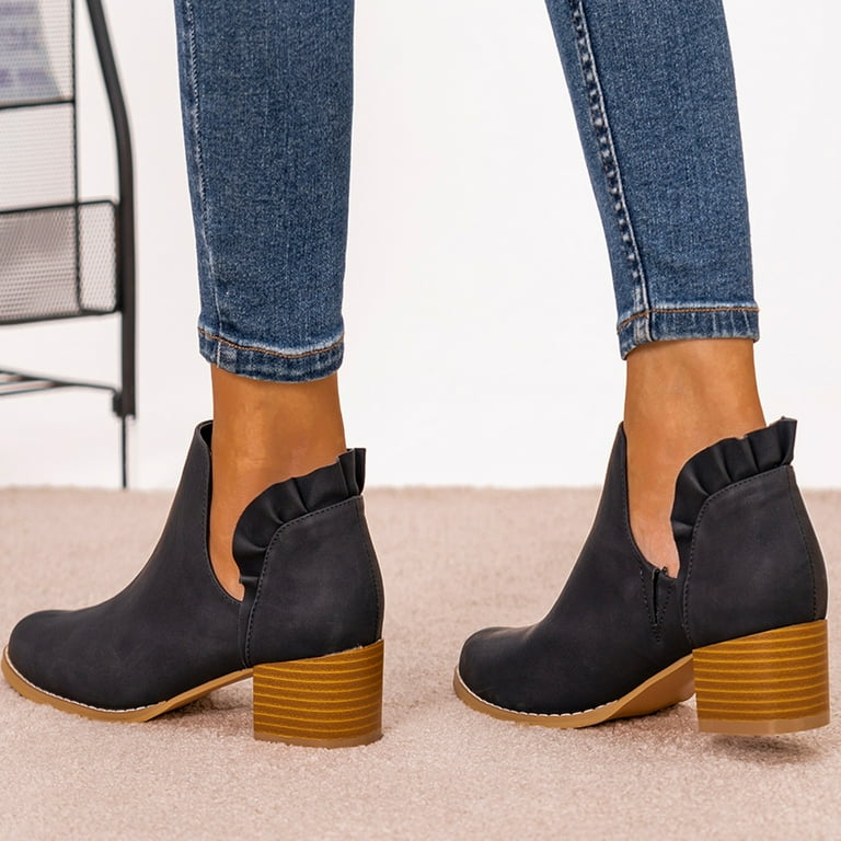 PMUYBHF Western Boots for Women Round Toe Women