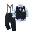 thumbnail image 2 of Toddler Baby Boy Clothes Suit 1-5T Wedding Outfits Formal Dress Shirt Vest Waistcoat Suspender Pants Corsage 5pcs, 2 of 8