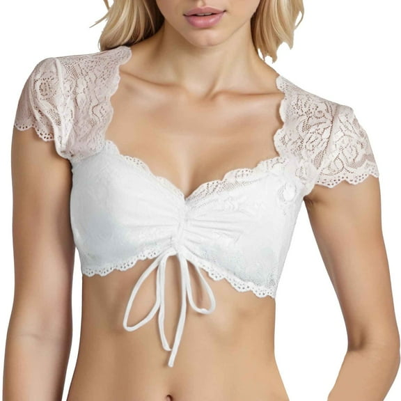 Oktoberfest Dirndl Blouse Women 2025 Short Sleeve V Neck White Lace Dirndl Shirt Oktoberfest Top Traditional Outfit