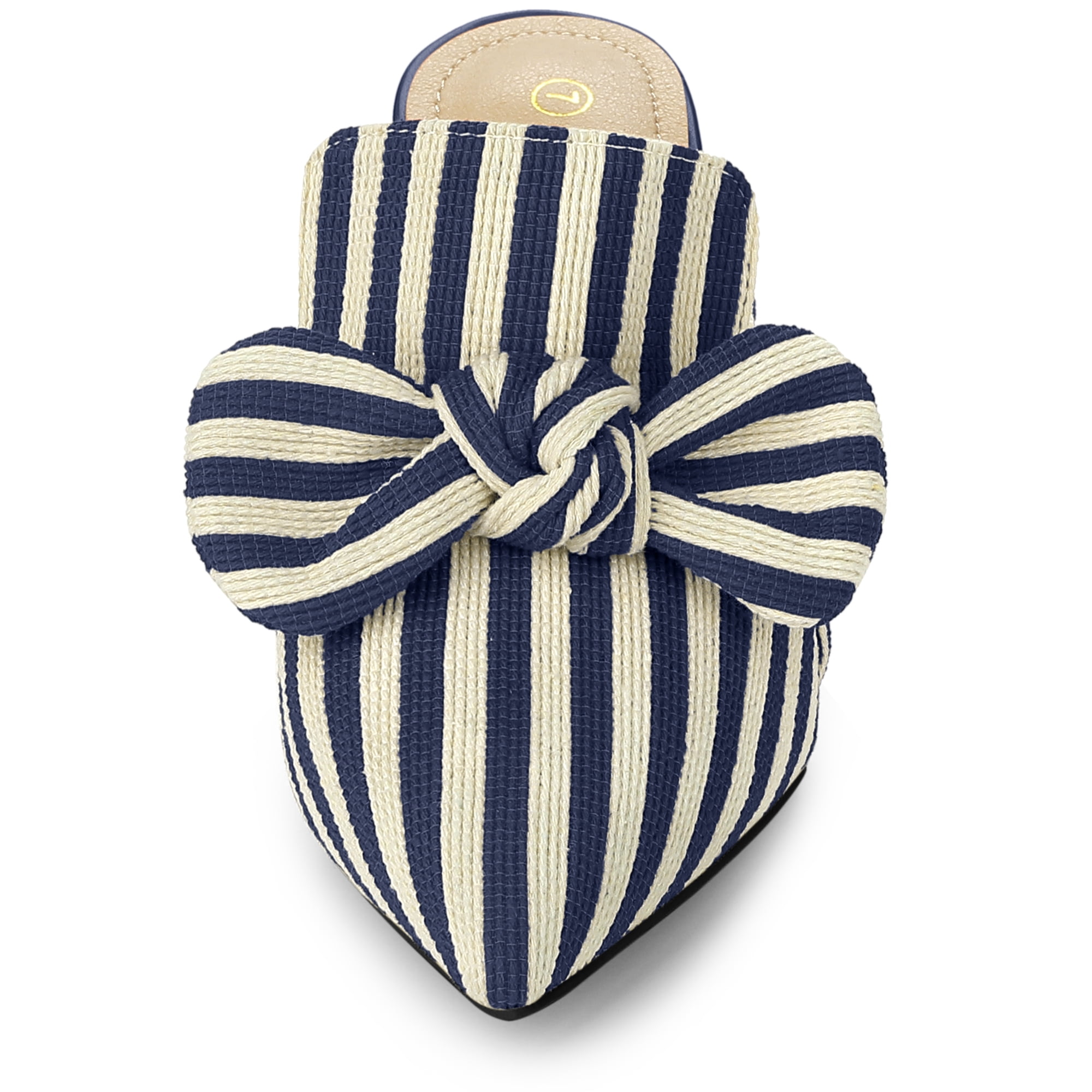 DARING DIVA Women's Stripe Bow Slip on Stiletto Heel Slides Mules Deep Blue 11