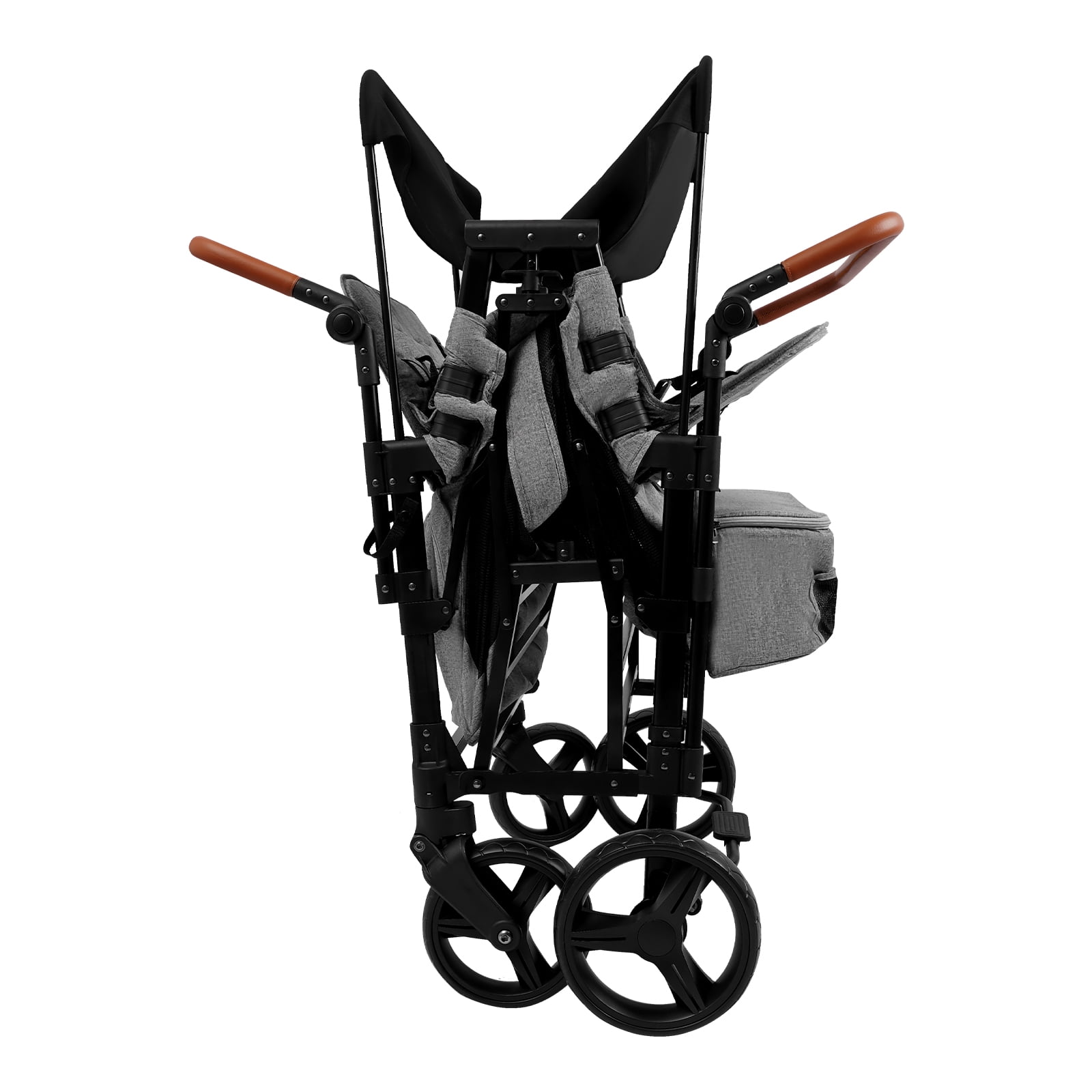 Foldable Double Push Bar Wagon Stroller, Wagon Cart Featuring 4 High Seat