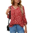 thumbnail image 5 of Uvplove 3/4 Sleeve Blouses for Women Casual Elegant Chiffon V Neck Tops,US Size,MM F Red,S-2XL, 5 of 8