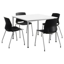 KFI Dailey 42in Square Dining Set - White/Silver Table - Black Chairs
