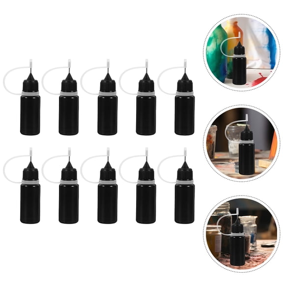 ibasenice 10Pcs Black Plastic Squeeze Bottles with Needle Tips for Versatile Liquid Applications