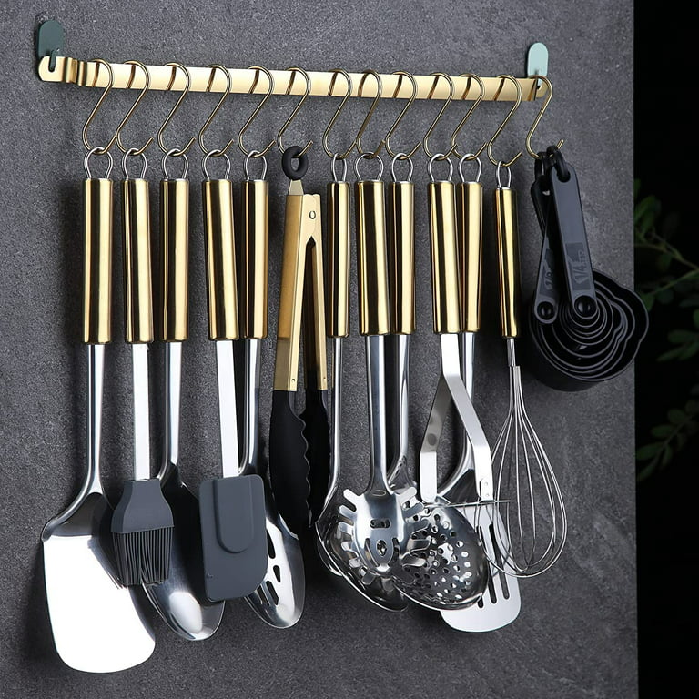 1-10PCS Stainless Steel CookwarLong Handle Set Gold Cooking