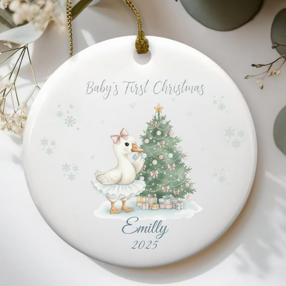 Baby’s First Christmas Goose Ornament 2025, Personalized Baby Girl 1st Christmas Keepsake