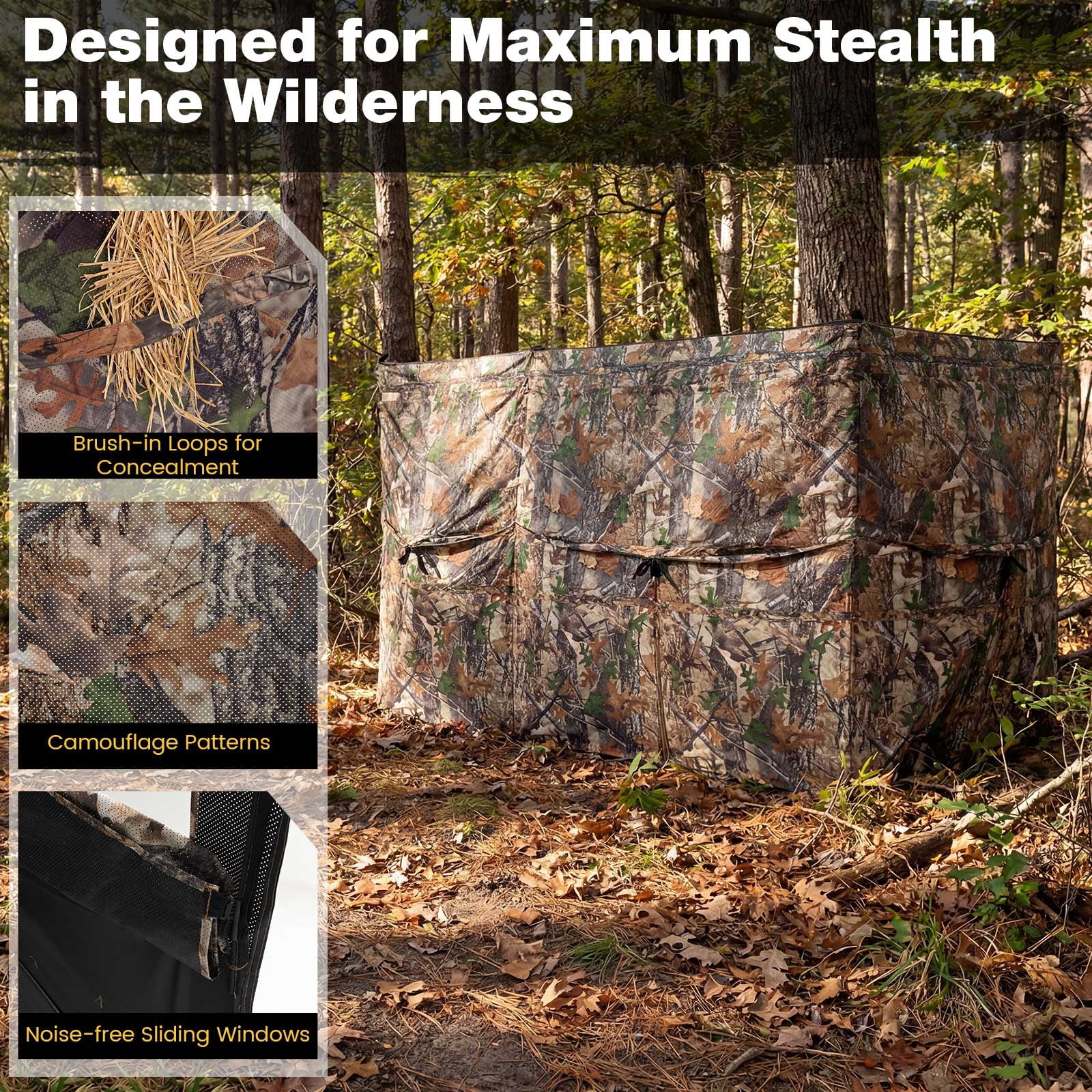 Gymax 360 Degree One-Way See-Through Hunting Blind Panel w/Dog Door Carrying Bag Camouflage