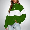 thumbnail image 2 of Quarter Zip Sweatshirt Women Stand Collar Color Block Fleece Pullover Lightweight Casual Loose Long Sleeve Fall Sweatshirt No Hood Green-a XL, 2 of 8