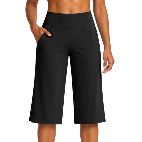 Nestiefly Pedal Pushers for Women Summer High Waisted Straight Knee Length Leg Petite Capris Stretch Cropped Trousers with Pockets 2026 Black XL
