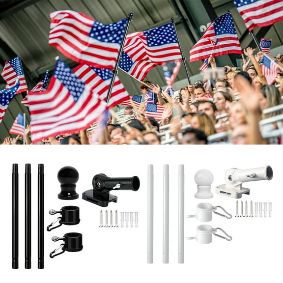 Flag Pole Kit Thickened Stainless Steel Outside Porch Wall Flagpole Entangle Free Rotating Flag Pole Rings Adjustable Multi-Positions Bracket Holder