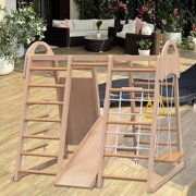 Space-Efficient Indoor SolutionIndoor Playground 7-in-1 Jungle Gym Playset for Kids 2-6yrs - Slide, Climbing Wall, Rope Wall Climber