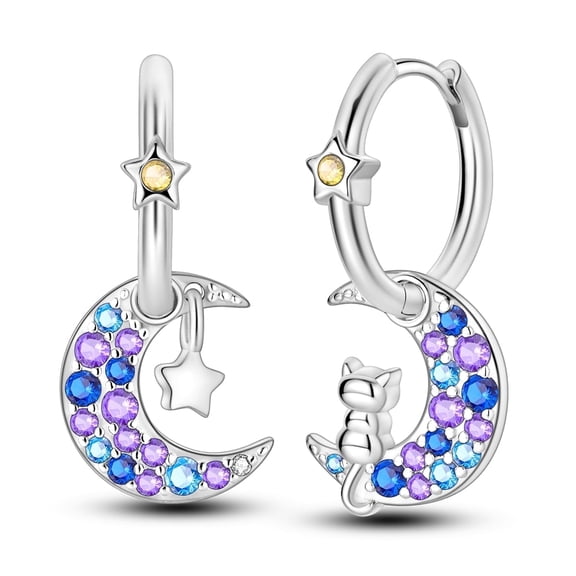 MULA Original Star Moon Cat 925 Sterling Silver Hoop Earrings AAA CZ for Women Jewelry Gift