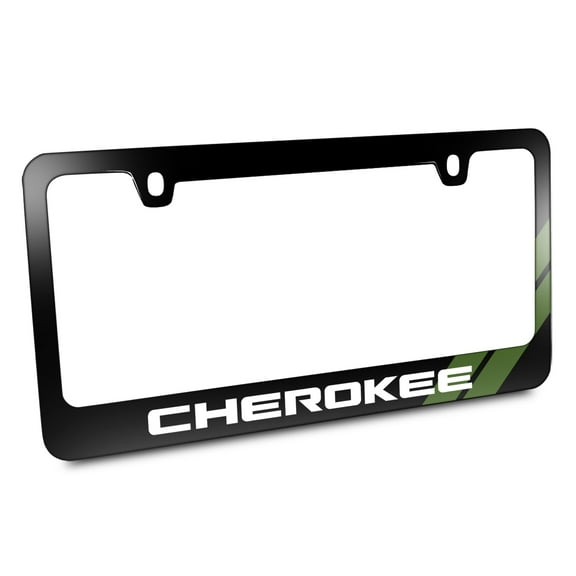 Jeep Cherokee Green Stripe Black Metal License Plate Frame
