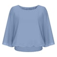 thumbnail image 6 of Endives Women's Chiffon Shirt Blouses Casual Boat Neck Chiffon Blouses Batwing Tops Tunic Top Spring Outfit Light Blue, 6 of 7