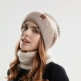 thumbnail image 5 of Xfvqtps Womens Hat Scarf Set Knit Simplicity Fashion Thickened Stretch Windproof Coldproof Warm Soft Outdoor Winter Neck Warmer Slouchy Hat Beige, 5 of 6