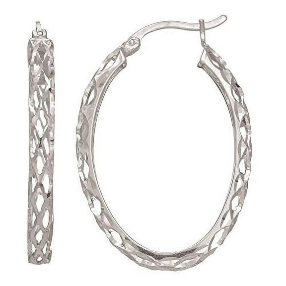 JewelStop Sterling Silver Silver Oval Filigree Hoop Earrings - 20x30mm