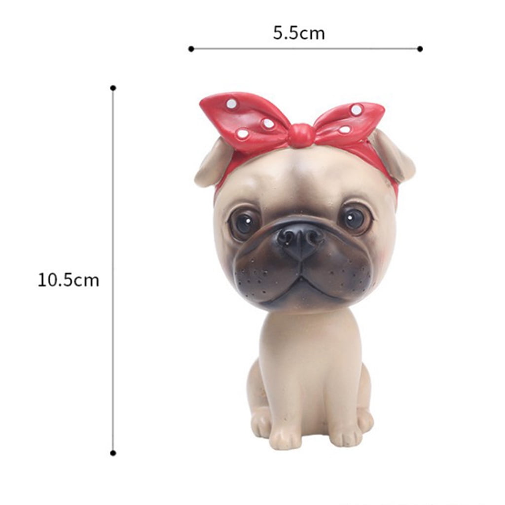 Pug Bobblehead Mini Puppy Dog Figurine Car Dashboard Decor Nodding Head Toys 