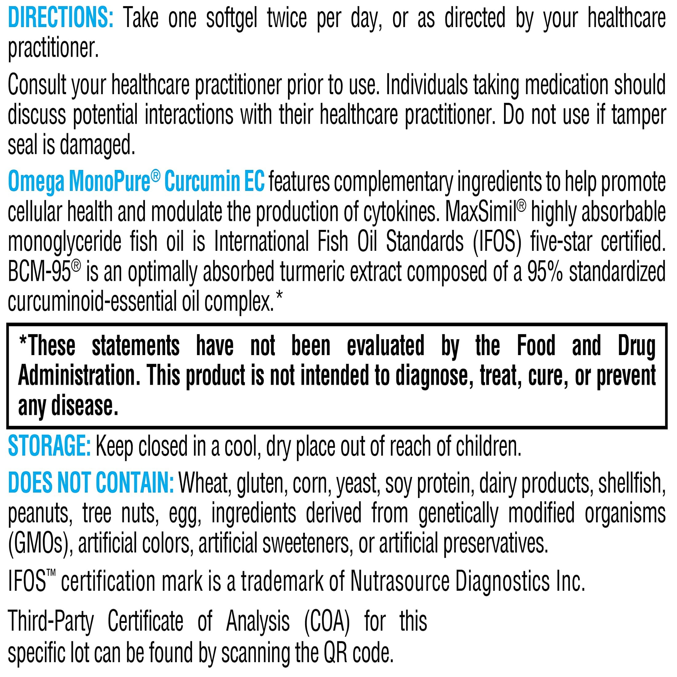 XYMOGEN Omega MonoPure Curcumin EC - Cytokine Balance Support - Monoglyceride Fish Oil with Enhanced DHA EPA Absorption - BCM-95 Turmeric Extract - Omega-3 Softgels