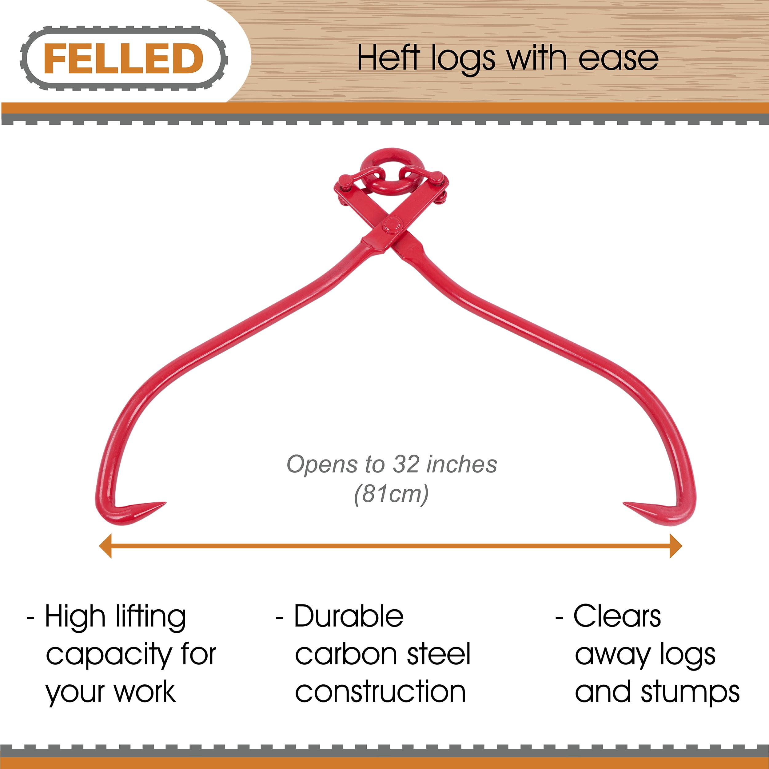 Felled Timber Claw Hook, 28in - Log Lifting Tongs Heavy Duty Grapple T