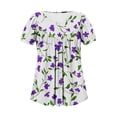 thumbnail image 6 of Purple Floral Graphic Loose Fit T Shirt for Ladies Summer Fall Short Sleeve Boat Neck Casual Pleated Basic Tops T shirt Womens 2025 Soft Comfy Clothing Trendy M, 6 of 7