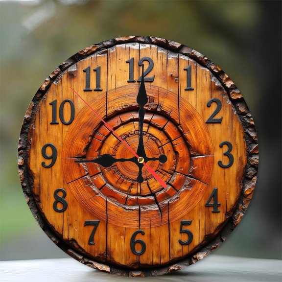 Rustic Wooden Tree Trunk Wall Clock Home Decor 10-Inch Silent Wooden Wall Clock, Battery Operated (AA Batteries Not Included), Artistic Home Decor