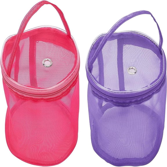2 Pcs Empty Mesh Yarn Bags Portable Knitting Bag Organza Storage Cases Tote Bags Crochet Thread Sewing Accessories for Yarn Storage (Fuchsia and