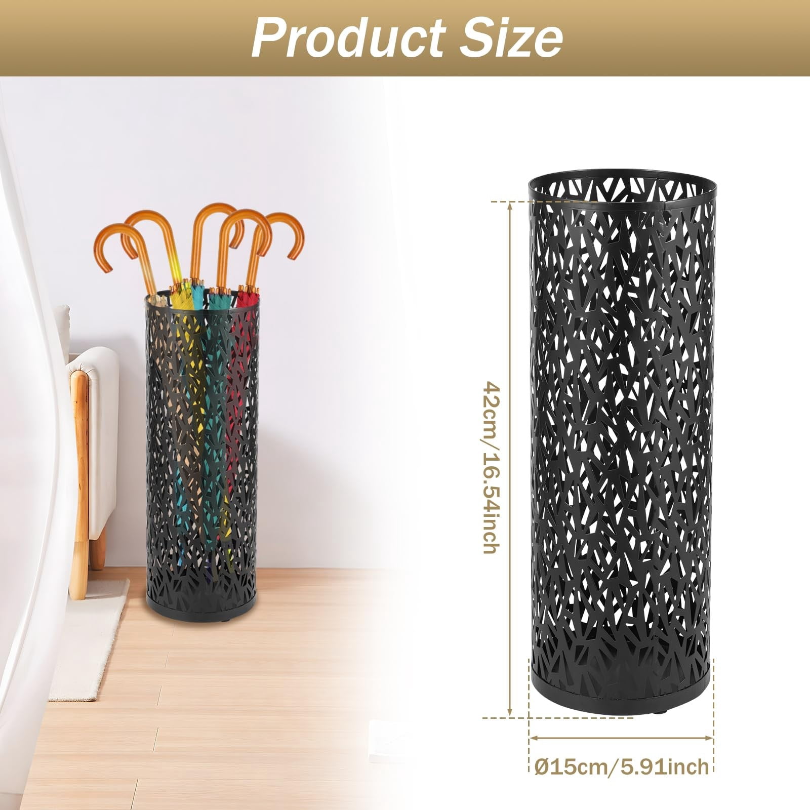 Metal Umbrella Holder - Hollow Design, Quick Drying, 4-6 Umbrellas Capacity - for Home/Hotel Entrances
