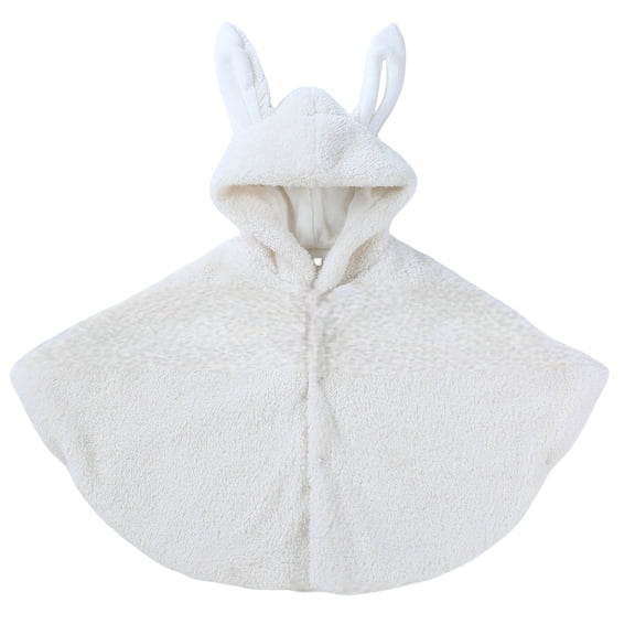 Ruyang Baby Girls Fleece Shawl Cute Bunny Cape Fall Winter White Cardigan Warm Hooded Shawl Bowknot Thick Thermal Jacket
