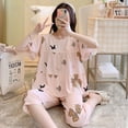 thumbnail image 1 of Pijama de seda de algodón de manga corta de verano para mujer, estilo occidental, fino, con aire acondicionado, ropa de casa, traje de seda de algodón para estudiantes dulces para niñas, 1 of 1