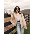 thumbnail image 6 of Women'S Winter Quilted Jackets Long Sleeve Button Down Puffer Jacket Outerwear Coats with Pockets Khaki S, 6 of 9