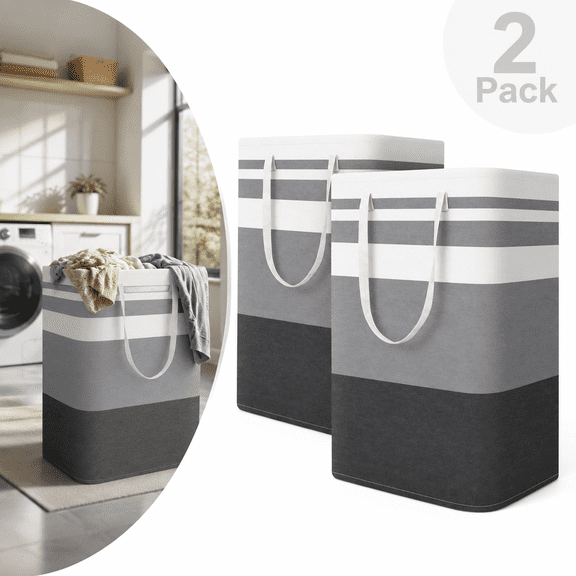 2 Pack Cesta para Ropa Sucia, Collapsible Laundry Hampers, Large Laundry Basket, Tall Laundry Basket for Dorm, Waterproof Collapsible Laundry Hamper with Extended Handles