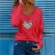 thumbnail image 2 of Camiseta de manga larga informal con cuello en V para mujer Pompotops  gfhjh22189, 2 of 4
