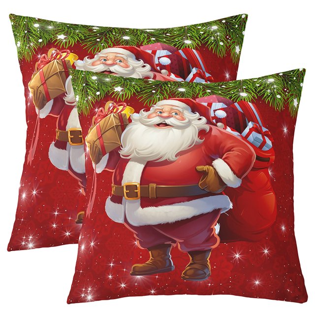 YST Ensemble de 2 Housses de Coussin de Noël Rouges pour Chambre, Cadeaux de Noël Housses de Coussin, Housses de Coussin Père Noël Dessin Animé, Housses de Coussin Décoratives Flocon de Neige d'Hiver, 22x22 Pouces