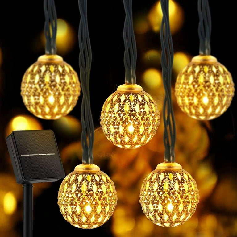 ライト・ランタン Globepod natal design AIOT! Amber Globe 20 Led 16.5ft Solar Powered Moroccan Globe String Lights