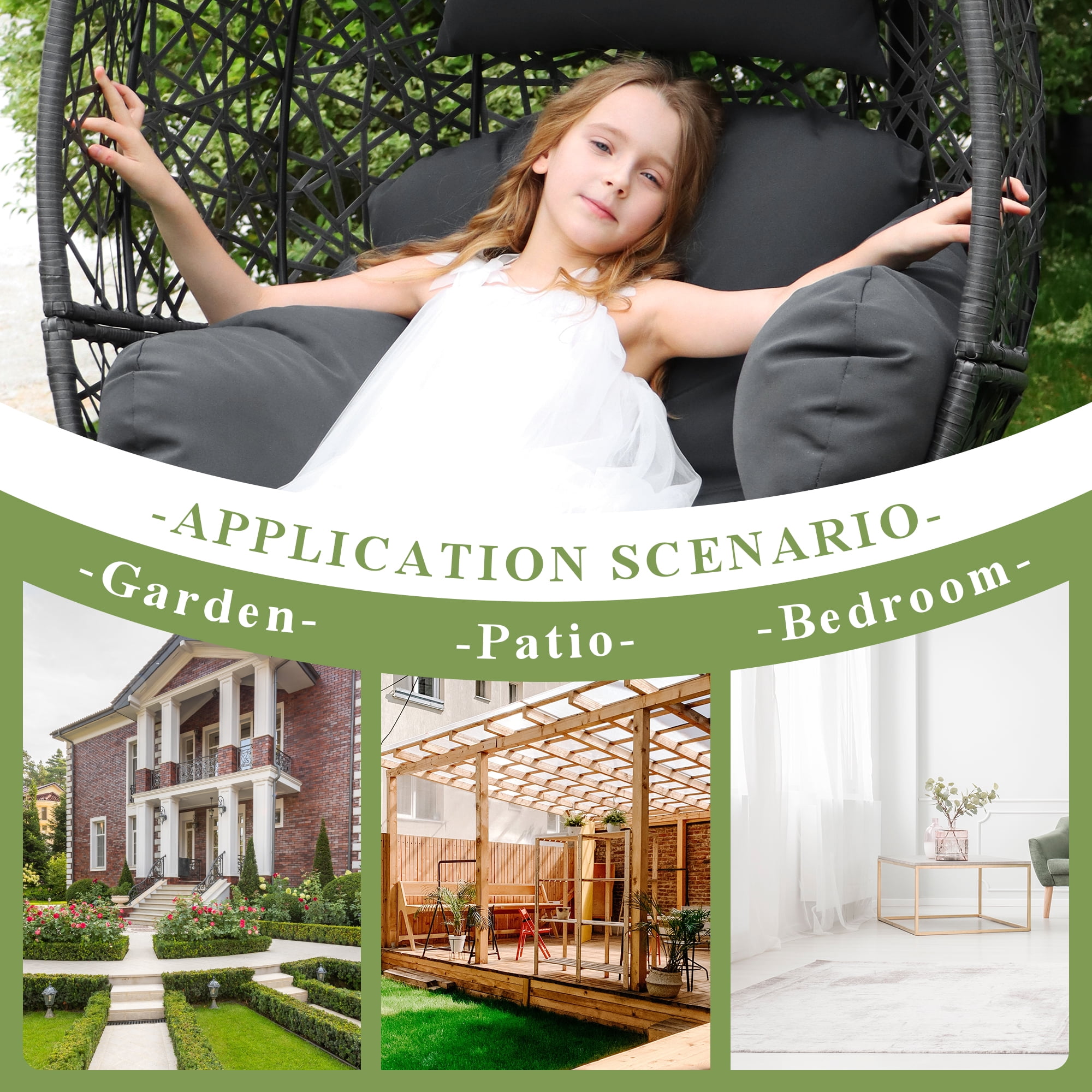Swing Egg Chair Bird Nest Cage Chair with Stand Comfortable Cushion Indoor Outdoor Rattan Design with Sturdy Metal Frame Water/UV-Resistant 450lbs Capacity Dark Gray