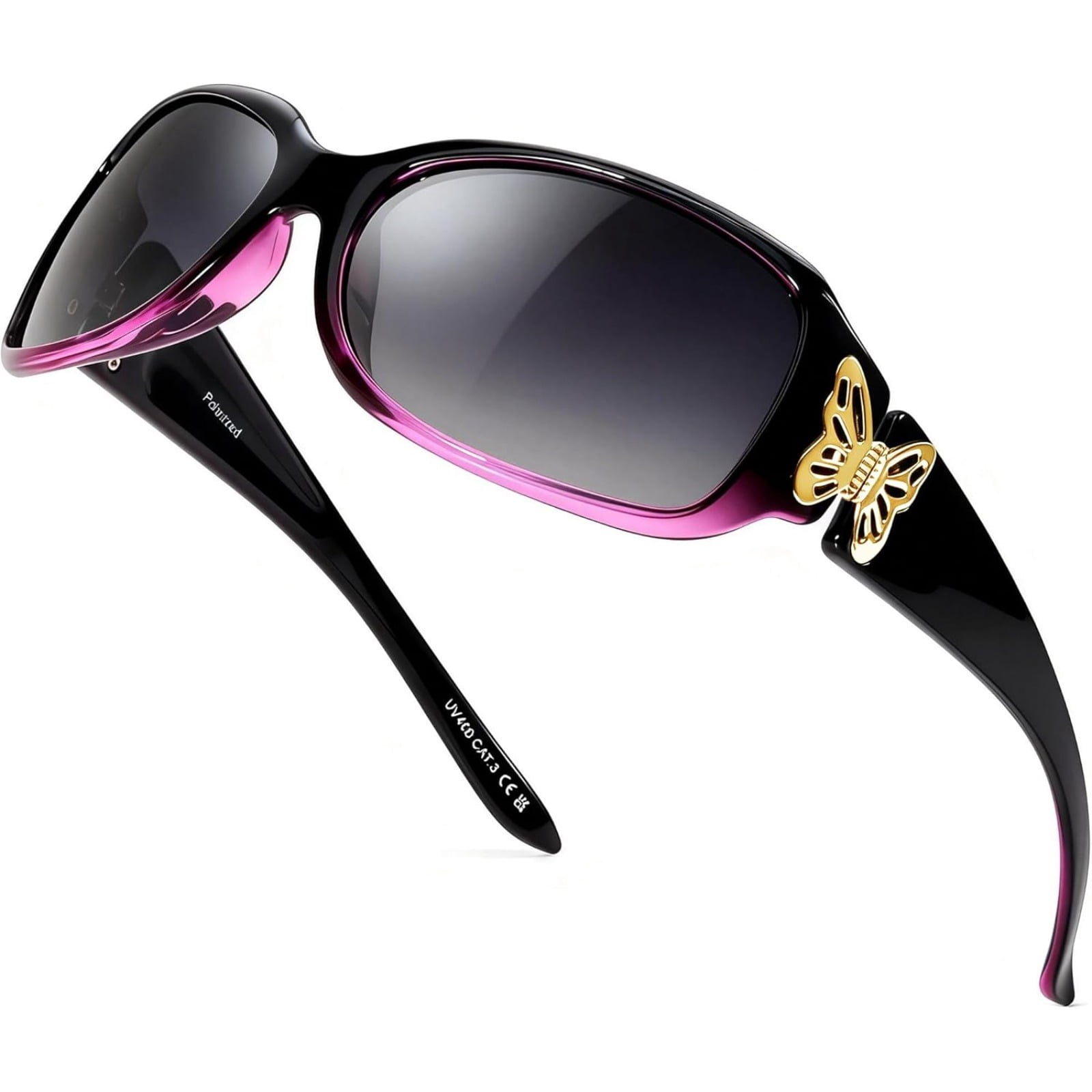 Polarized Sunglasses for Women with Wrap Around Butterfly Design, Trendy Jackie-O Style for UV400 Protection