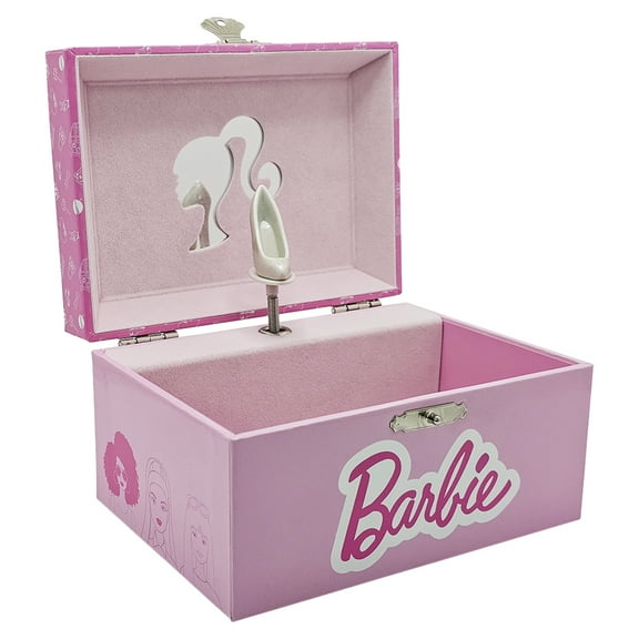 Barbie Musical Spinning Shoe Rectangular Mini Treasures Jewelry Box Pink