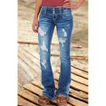 thumbnail image 1 of Women's Low Rise Ripped Baggy Jeans Loose Fit Wide Leg Retro Korean Style Polyester Pants, 1 of 10