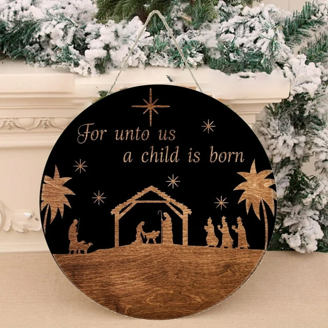 Christmas Jesused Birth Wooden Sign Indoor And Outdoor Decoration Wooden Home Sign Door Decoration Newborn Birth Scene Christmas Holiday Decoration