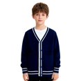thumbnail image 2 of EnJoCho Boys Girls V Neck Cardigan Sweater Kids Button Down Knit School 𝖴niform Soft Cotton Warm Knitted Outerwear Pocket Cozy Pullover Fall Winter Wear Layering Piece, 2 of 9