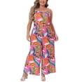 thumbnail image 2 of CURVY GLAM Plus Size Jumpsuits for Women Sleeveless Adjustable Spaghetti Strap Stretchy Long Pant Romper Jumpsuit 3X Hot Pink, 2 of 6