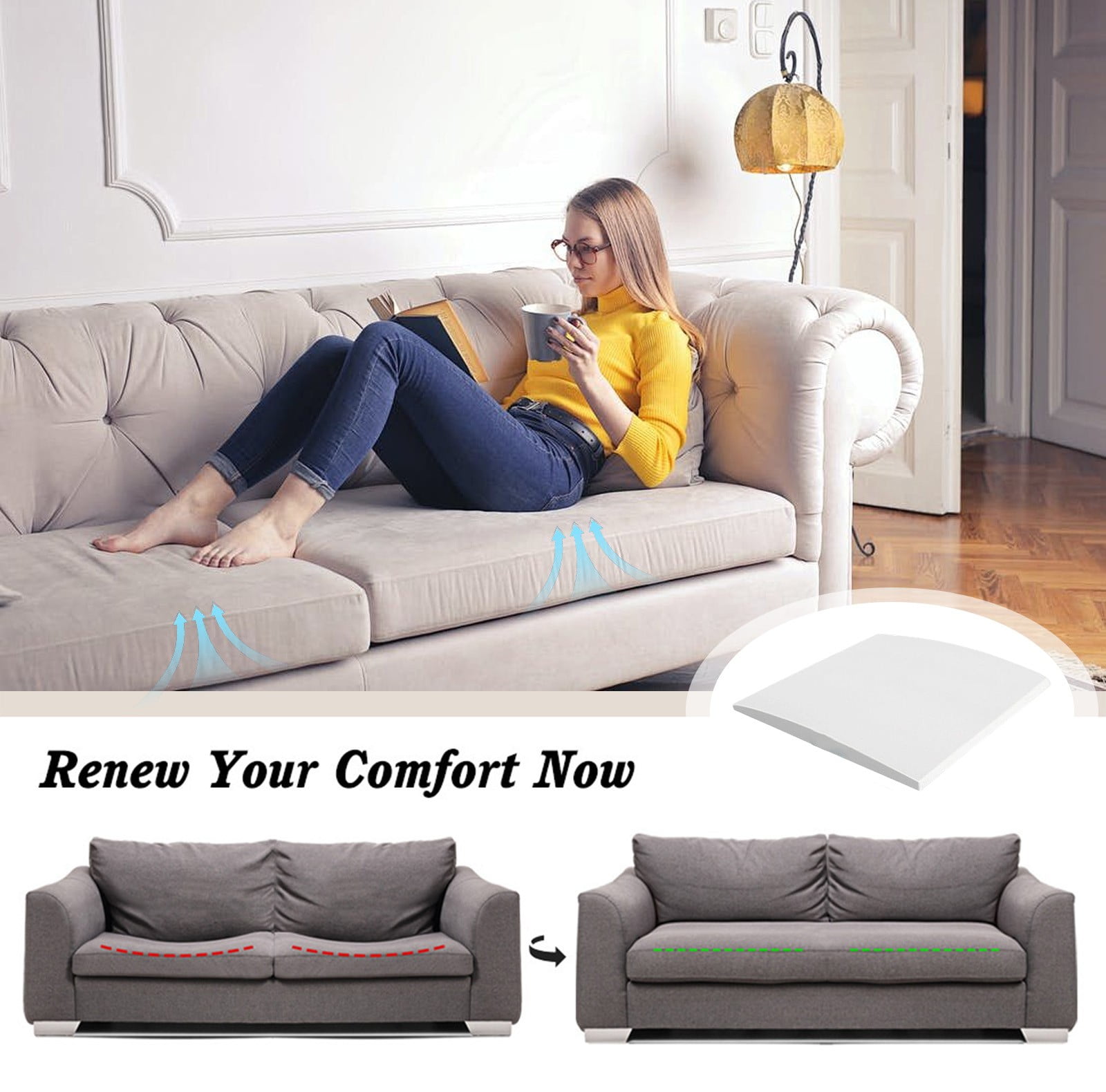 High Density Foam Sofa Cushion, Curved Support Insert for Chairs Sofas Lounges Use, Ergonomic Comfortable Seat Upgrade to Prevent Sagging and Provide Superior Back and Hip Support