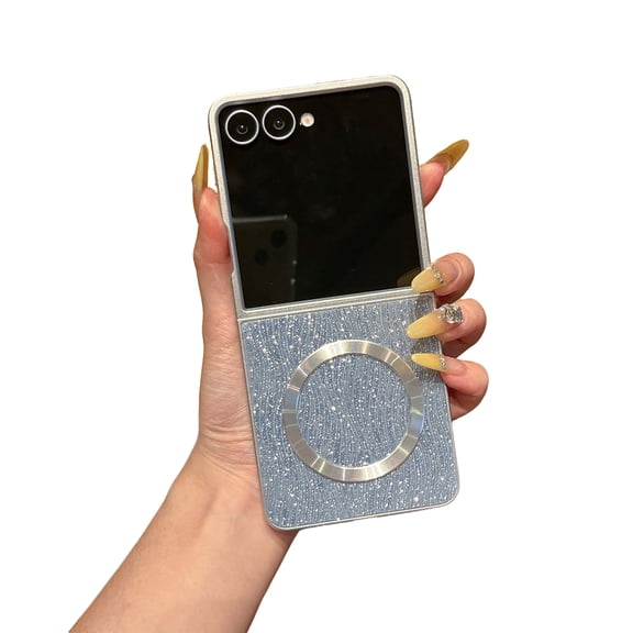 Allytechgroup Glitter Stylish Case for Samsung Galaxy Z Flip 7, Wavy Design Anti-Scratch Shockproof [Compatible with Magsafe] Slim Fit Shell Cover Case for Samsung Galaxy Z Flip 7, Blue